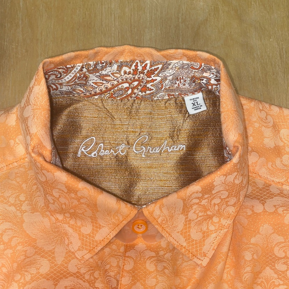 Robert Graham Orange Floral Jacquard Button-Down Shirt